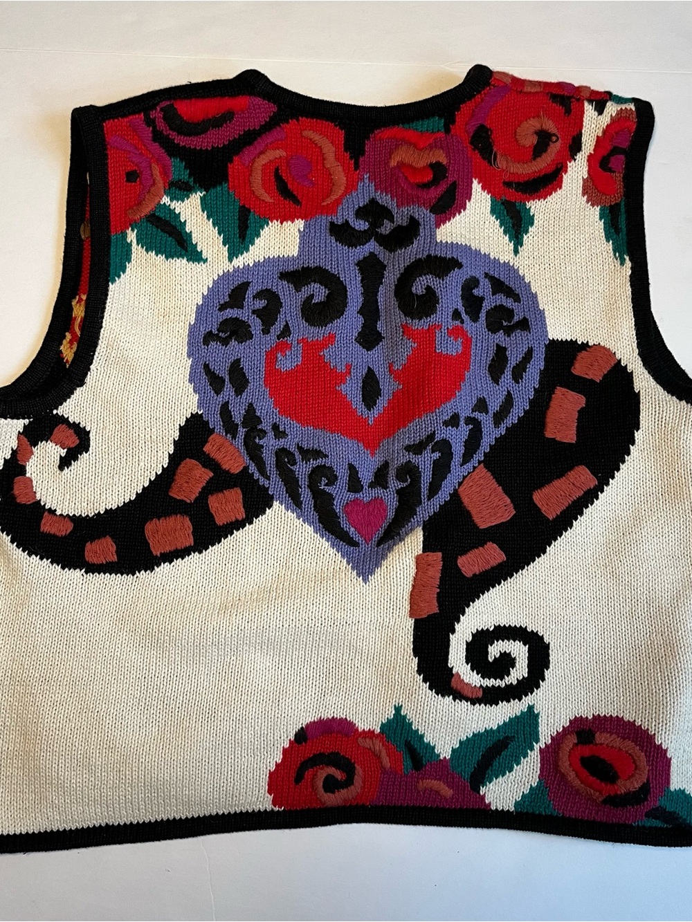 Vintage Lisa Nichols Marisa Christina Heart Rose Knit Sweater Vest Medium Art to - Picture 8 of 11
